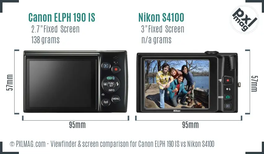 Canon ELPH 190 IS vs Nikon S4100 Screen and Viewfinder comparison