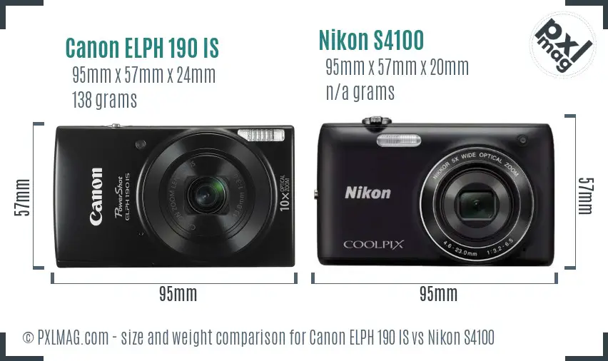 Canon ELPH 190 IS vs Nikon S4100 size comparison