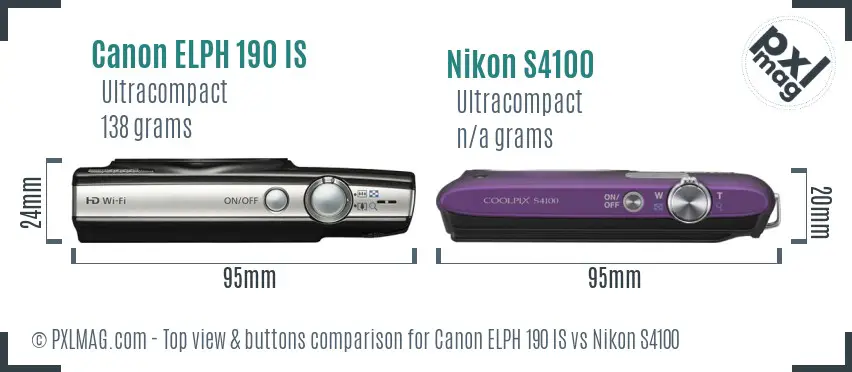 Canon ELPH 190 IS vs Nikon S4100 top view buttons comparison