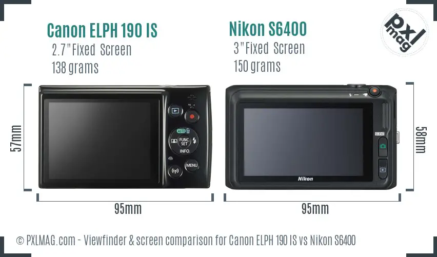 Canon ELPH 190 IS vs Nikon S6400 Screen and Viewfinder comparison