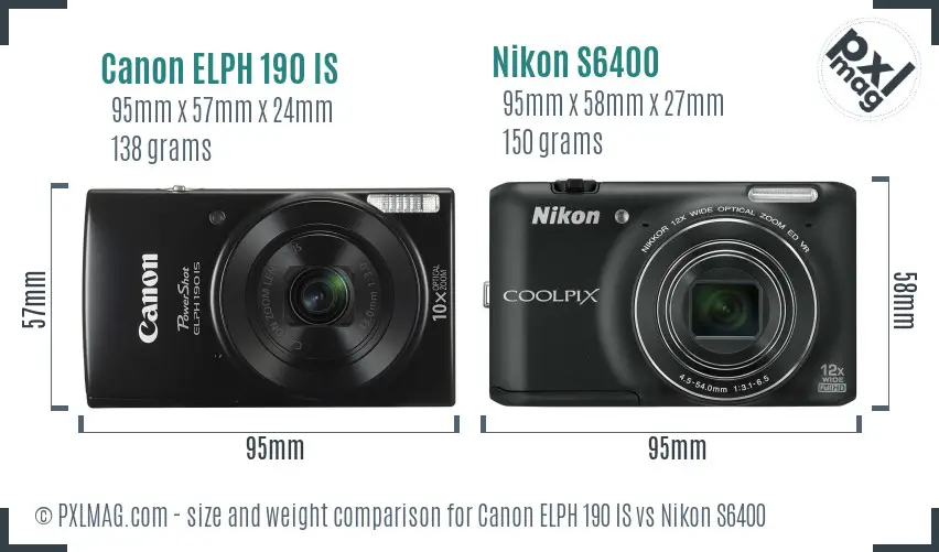 Canon ELPH 190 IS vs Nikon S6400 size comparison