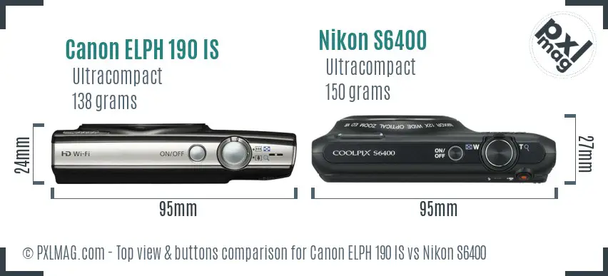 Canon ELPH 190 IS vs Nikon S6400 top view buttons comparison