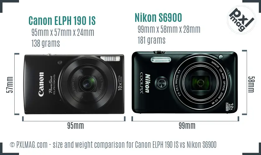 Canon ELPH 190 IS vs Nikon S6900 size comparison