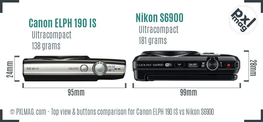 Canon ELPH 190 IS vs Nikon S6900 top view buttons comparison