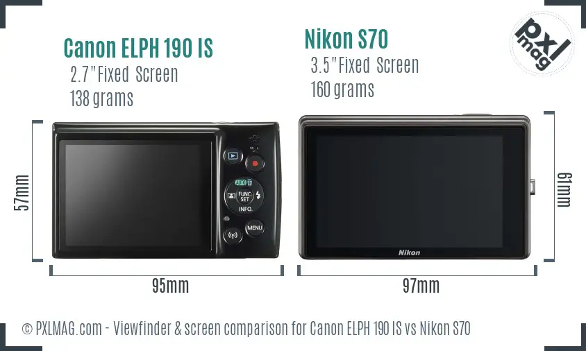 Canon ELPH 190 IS vs Nikon S70 Screen and Viewfinder comparison Canon ELPH 190 IS vs Nikon S70 Screen and Viewfinder comparison