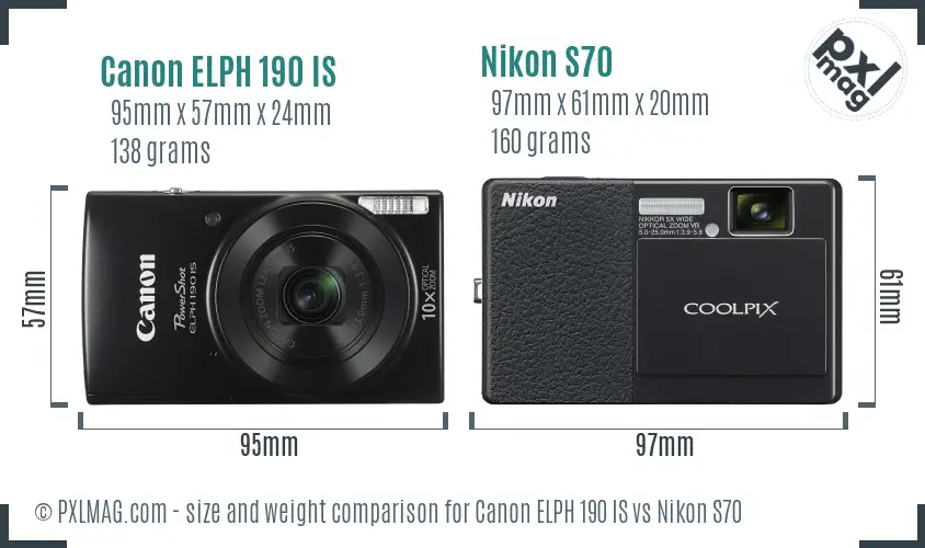 Canon ELPH 190 IS vs Nikon S70 size comparison Canon ELPH 190 IS vs Nikon S70 size comparison