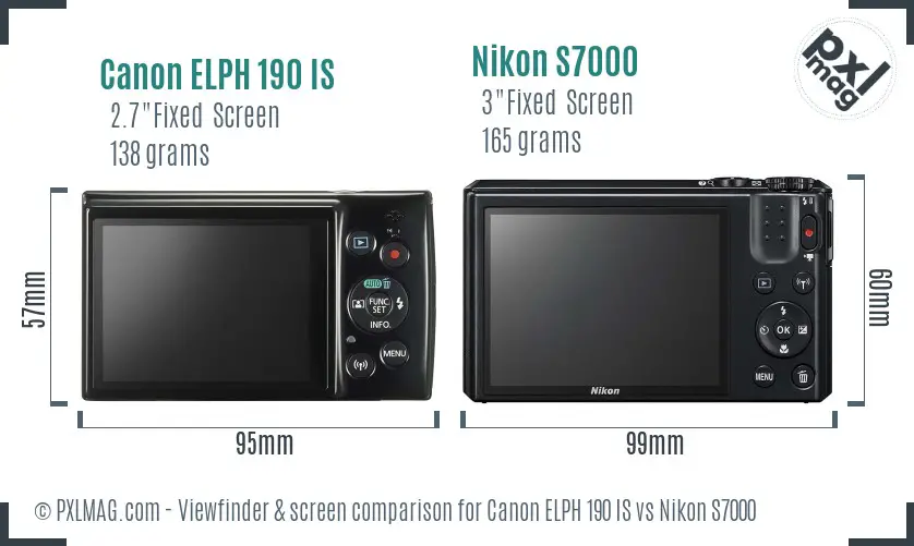 Canon ELPH 190 IS vs Nikon S7000 Screen and Viewfinder comparison