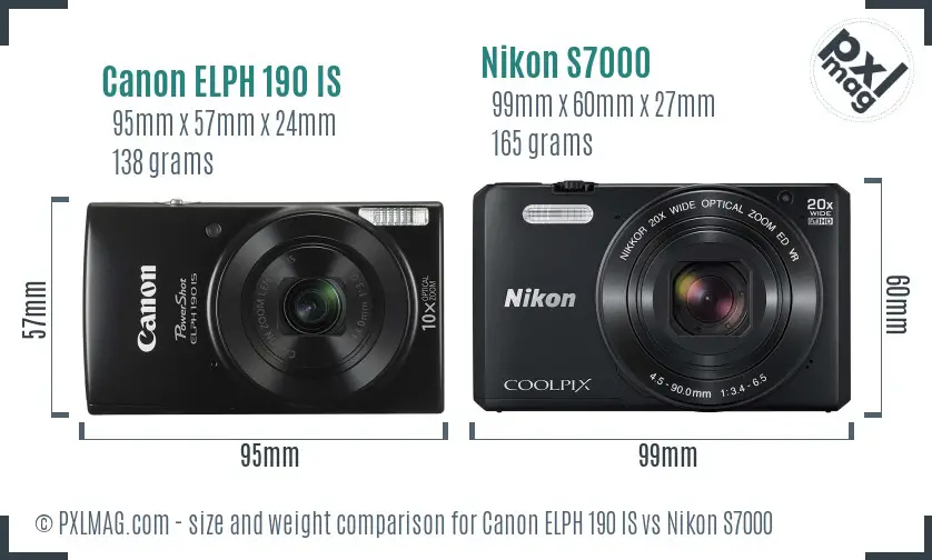 Canon ELPH 190 IS vs Nikon S7000 size comparison