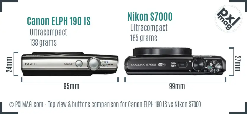 Canon ELPH 190 IS vs Nikon S7000 top view buttons comparison