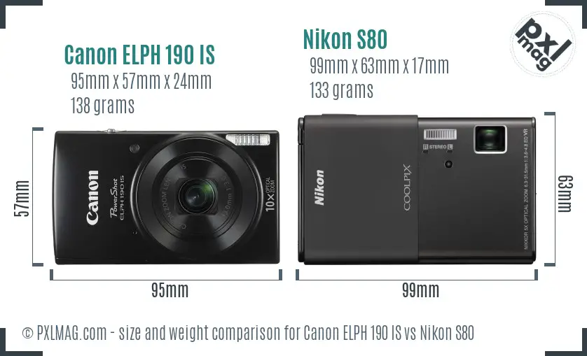 Canon ELPH 190 IS vs Nikon S80 size comparison Canon ELPH 190 IS vs Nikon S80 size comparison