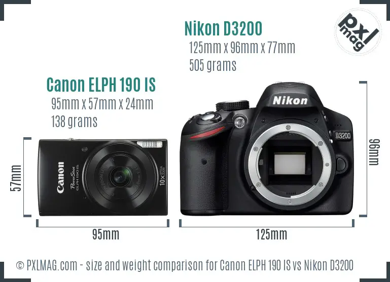 Canon ELPH 190 IS vs Nikon D3200 size comparison