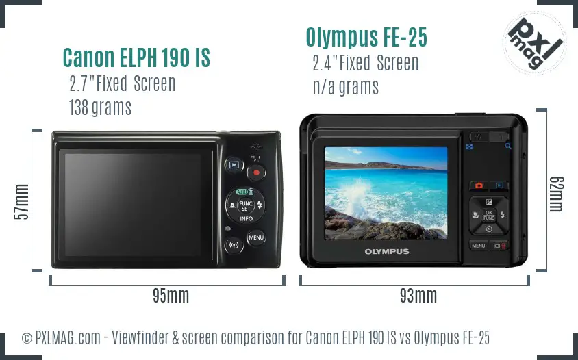Canon ELPH 190 IS vs Olympus FE-25 Screen and Viewfinder comparison