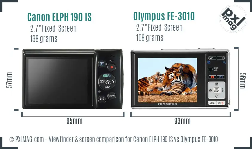Canon ELPH 190 IS vs Olympus FE-3010 Screen and Viewfinder comparison