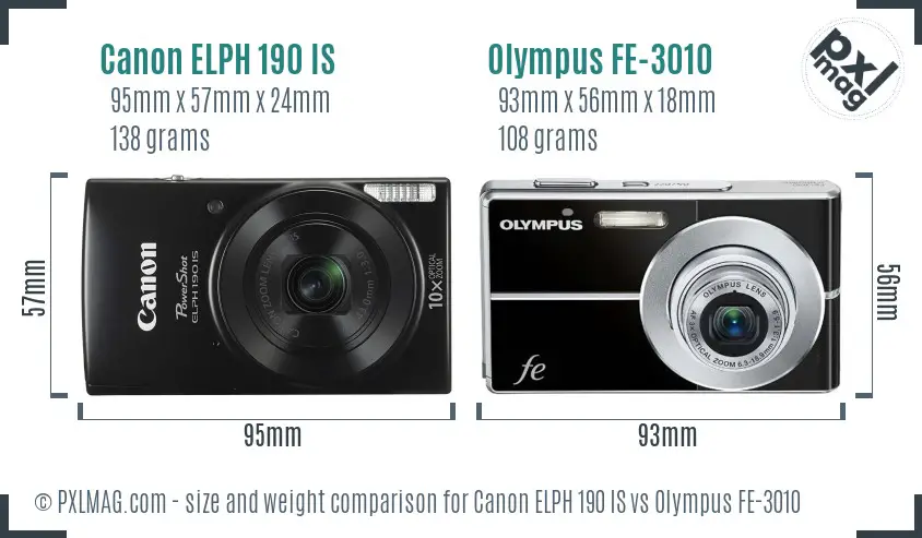 Canon ELPH 190 IS vs Olympus FE-3010 size comparison