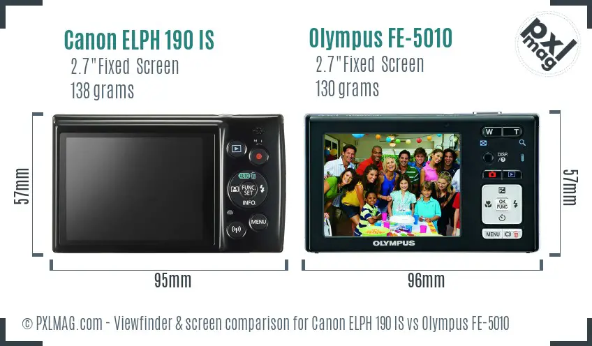 Canon ELPH 190 IS vs Olympus FE-5010 Screen and Viewfinder comparison