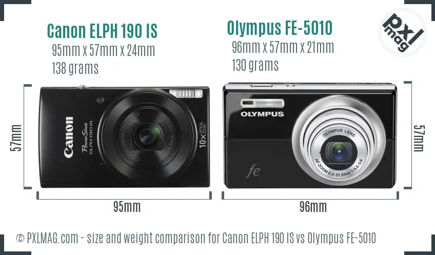 Canon ELPH 190 IS vs Olympus FE-5010 size comparison