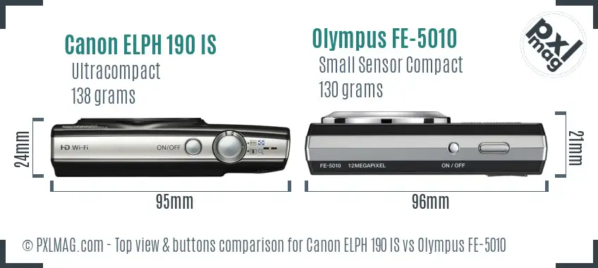 Canon ELPH 190 IS vs Olympus FE-5010 top view buttons comparison