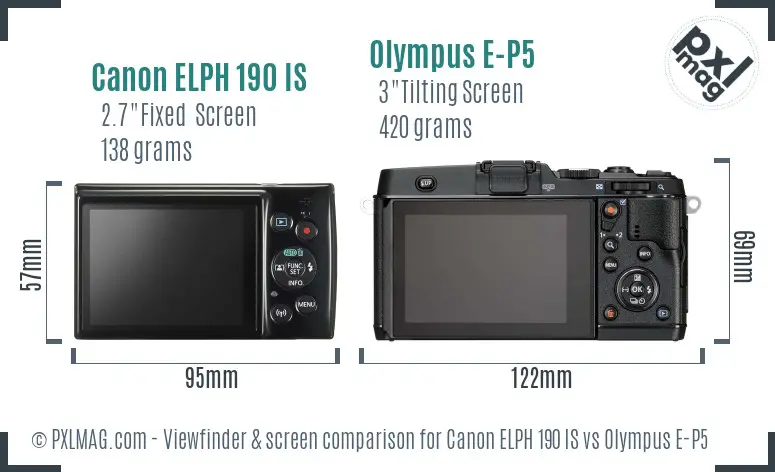 Canon ELPH 190 IS vs Olympus E-P5 Screen and Viewfinder comparison