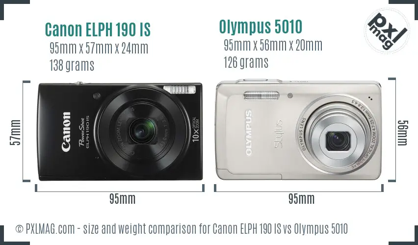 Canon ELPH 190 IS vs Olympus 5010 size comparison
