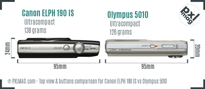 Canon ELPH 190 IS vs Olympus 5010 top view buttons comparison