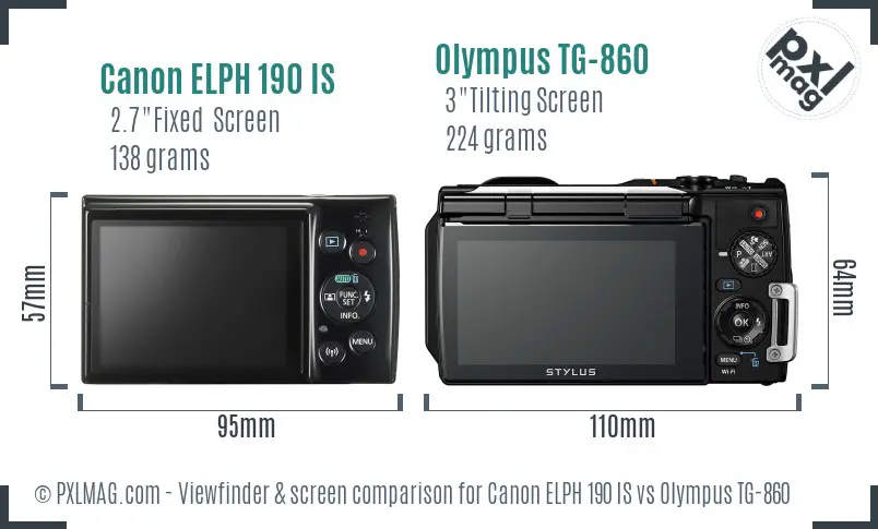 Canon ELPH 190 IS vs Olympus TG-860 Screen and Viewfinder comparison