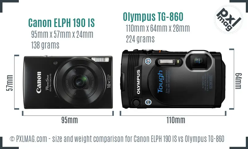 Canon ELPH 190 IS vs Olympus TG-860 size comparison