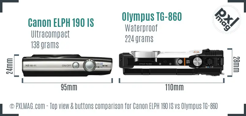 Canon ELPH 190 IS vs Olympus TG-860 top view buttons comparison