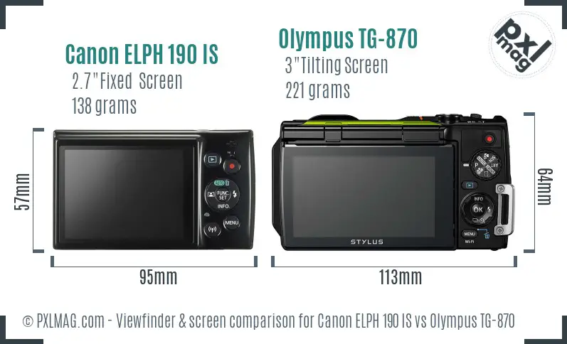 Canon ELPH 190 IS vs Olympus TG-870 Screen and Viewfinder comparison