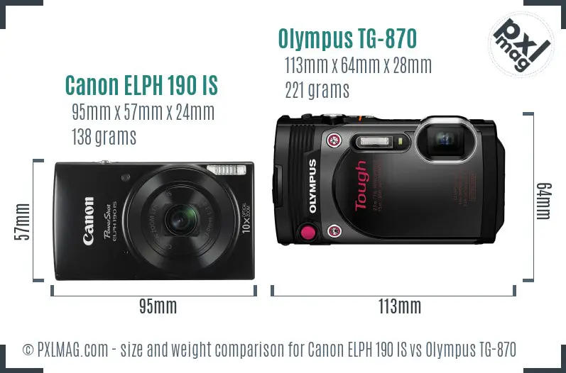 Canon ELPH 190 IS vs Olympus TG-870 size comparison
