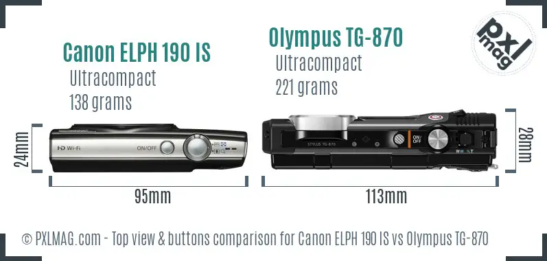 Canon ELPH 190 IS vs Olympus TG-870 top view buttons comparison