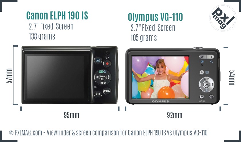 Canon ELPH 190 IS vs Olympus VG-110 Screen and Viewfinder comparison