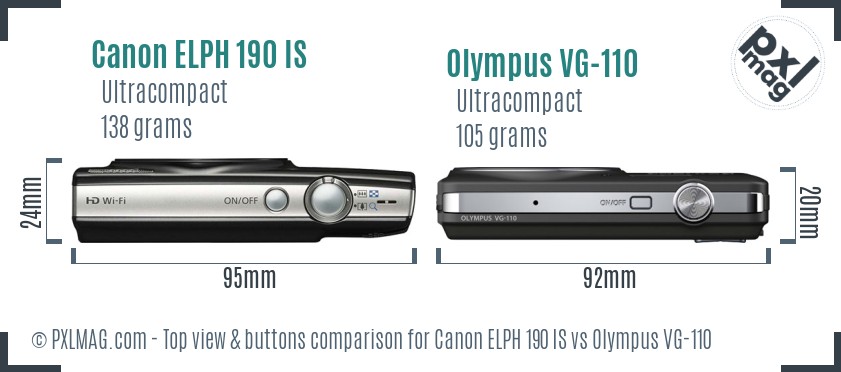 Canon ELPH 190 IS vs Olympus VG-110 top view buttons comparison