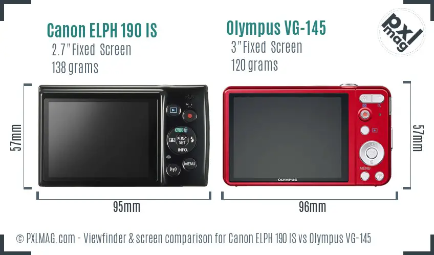 Canon ELPH 190 IS vs Olympus VG-145 Screen and Viewfinder comparison