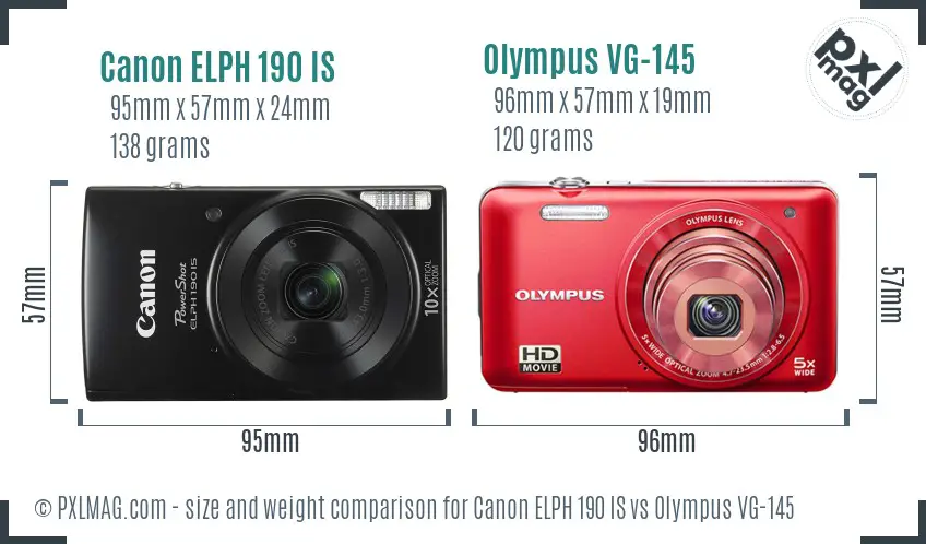 Canon ELPH 190 IS vs Olympus VG-145 size comparison
