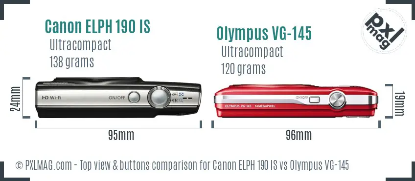 Canon ELPH 190 IS vs Olympus VG-145 top view buttons comparison
