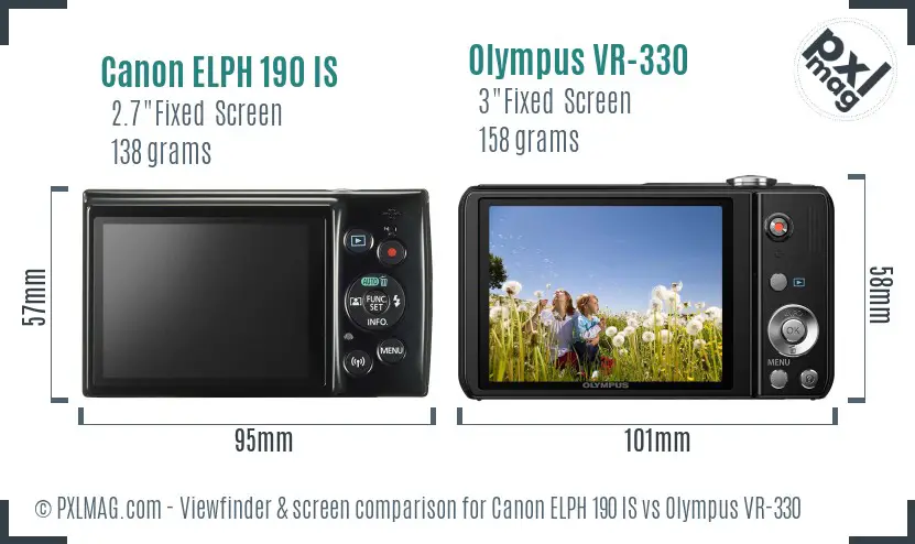 Canon ELPH 190 IS vs Olympus VR-330 Screen and Viewfinder comparison