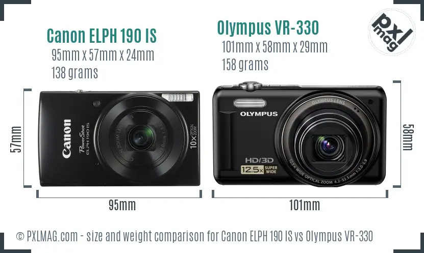 Canon ELPH 190 IS vs Olympus VR-330 size comparison