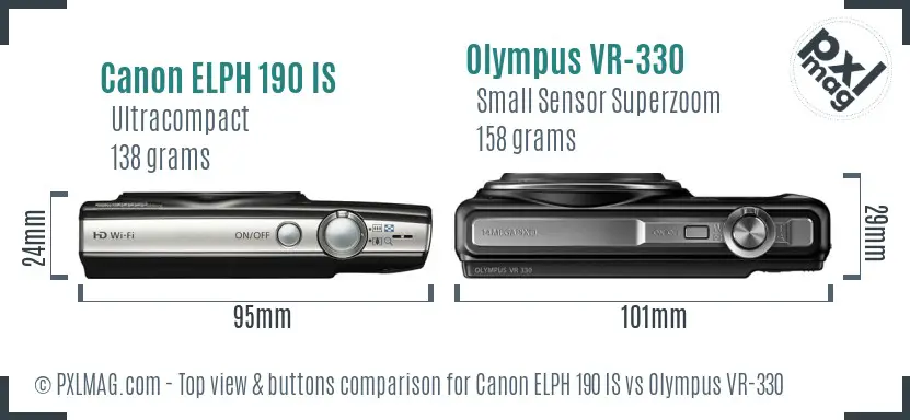 Canon ELPH 190 IS vs Olympus VR-330 top view buttons comparison