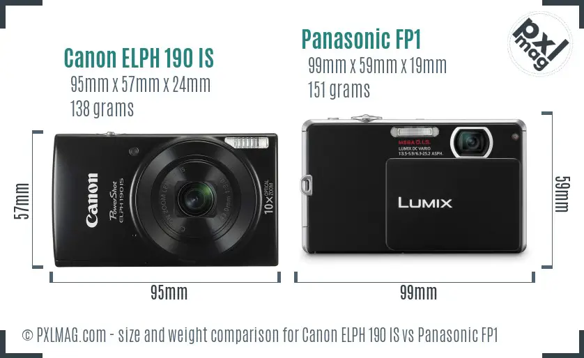 Canon ELPH 190 IS vs Panasonic FP1 size comparison
