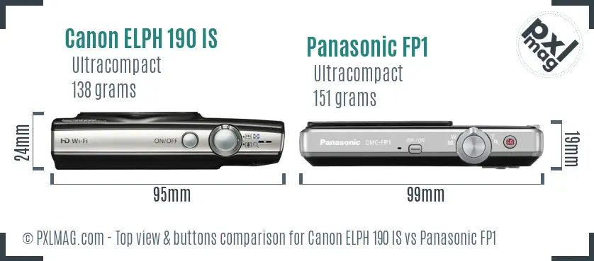 Canon ELPH 190 IS vs Panasonic FP1 top view buttons comparison