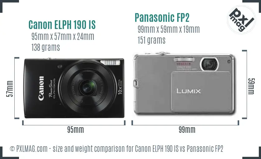 Canon ELPH 190 IS vs Panasonic FP2 size comparison