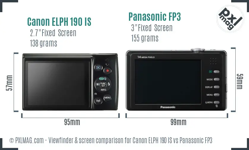 Canon ELPH 190 IS vs Panasonic FP3 Screen and Viewfinder comparison