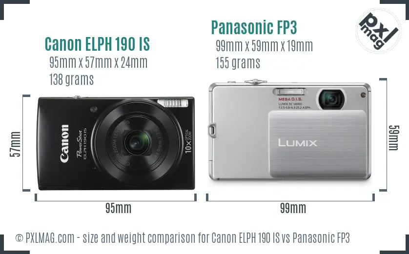 Canon ELPH 190 IS vs Panasonic FP3 size comparison