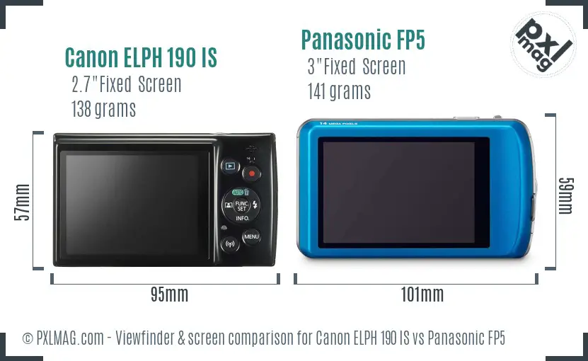 Canon ELPH 190 IS vs Panasonic FP5 Screen and Viewfinder comparison