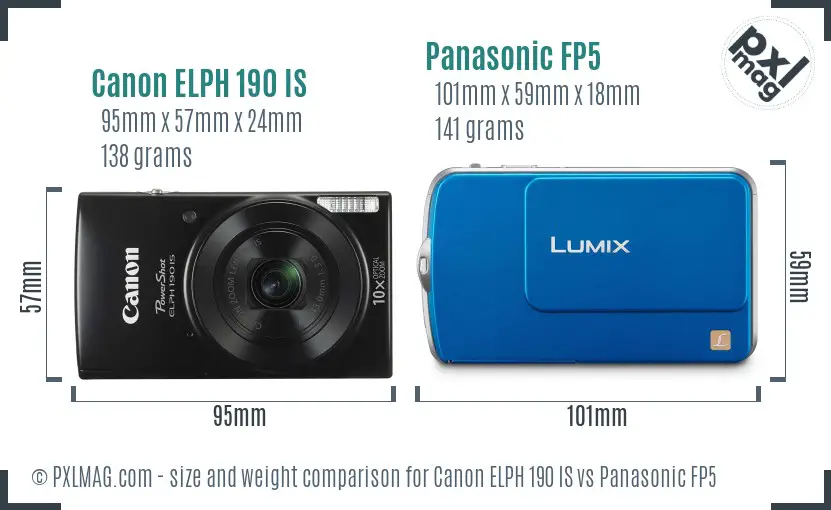 Canon ELPH 190 IS vs Panasonic FP5 size comparison