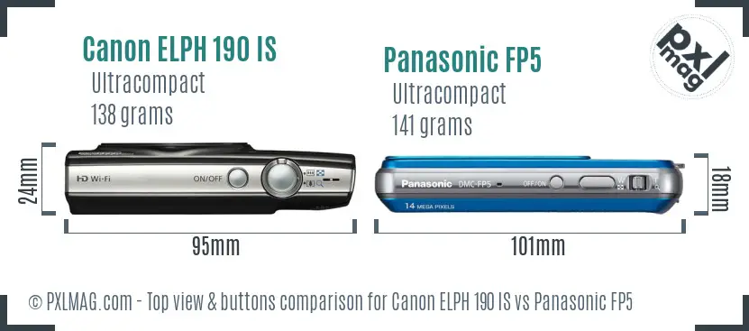 Canon ELPH 190 IS vs Panasonic FP5 top view buttons comparison