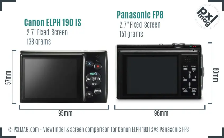 Canon ELPH 190 IS vs Panasonic FP8 Screen and Viewfinder comparison