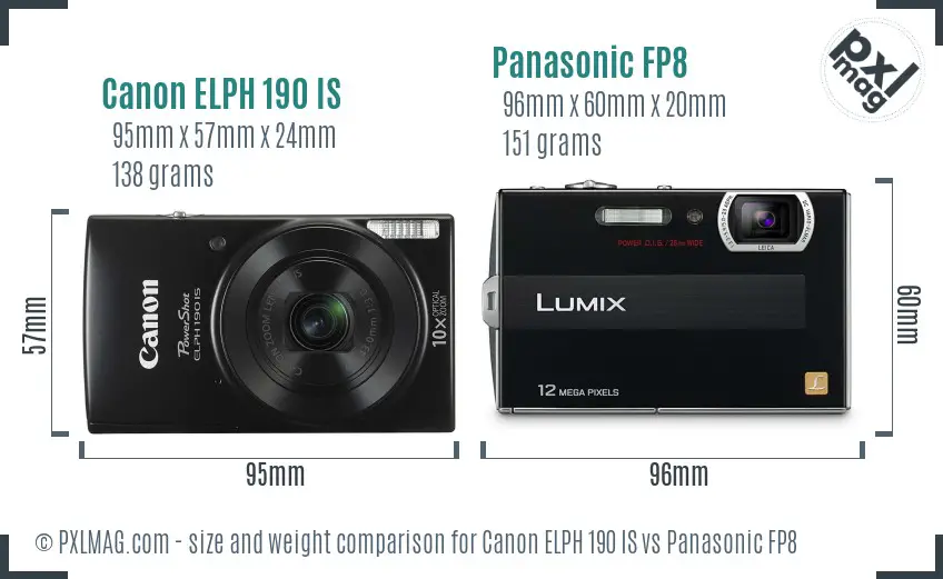 Canon ELPH 190 IS vs Panasonic FP8 size comparison