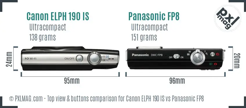 Canon ELPH 190 IS vs Panasonic FP8 top view buttons comparison
