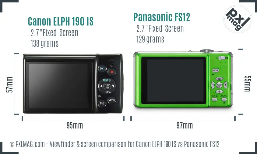 Canon ELPH 190 IS vs Panasonic FS12 Screen and Viewfinder comparison